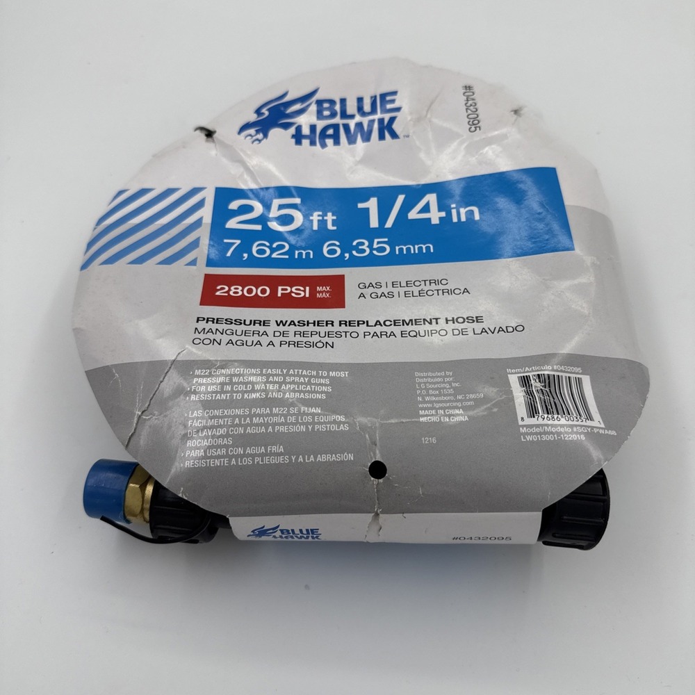 Pressure Washer Hose 2800 PSI Flexible Thermal Blue Hawk 0432095 25 Foot 1/4